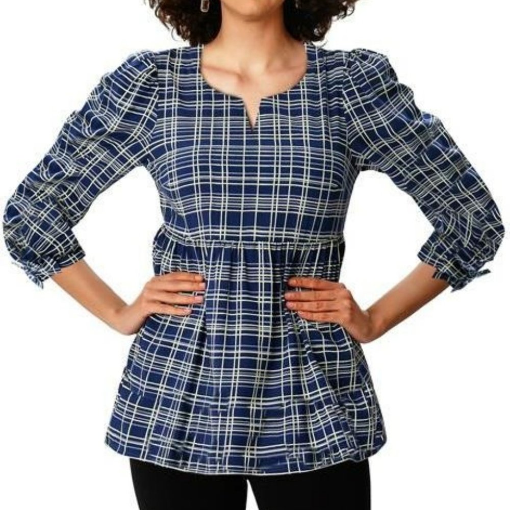 eShakti Wayward FancIes Check Print Peplum Blouse XL 14 SOLD! SOLD SOLD!!!